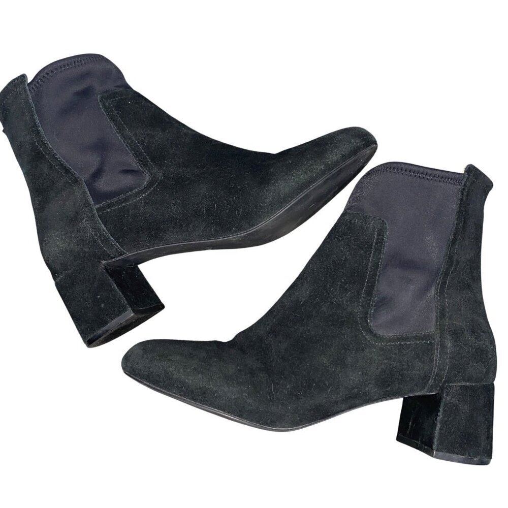 Taryn Rose Black Suede Ankle Boots With Back Zippers & Block Heels Size 9